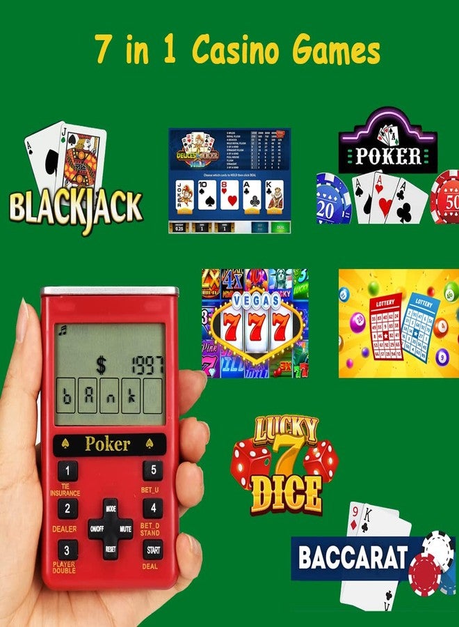 KDSbnk Handheld 7-in-1 Casino Game - Experience The Thrill of Vegas Anywhere - Perfect for Adults (Red Plastic) - Image 2